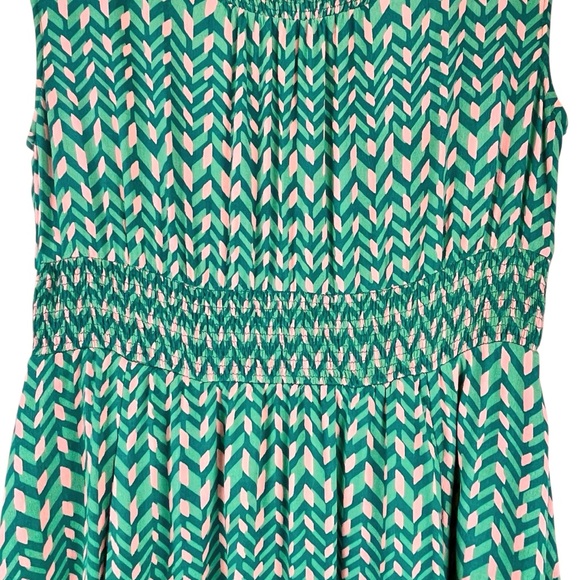 Anthropologie Maeve Evaline Dress Green Peach Chevron Pattern Smocking Sz M - Picture 8 of 13